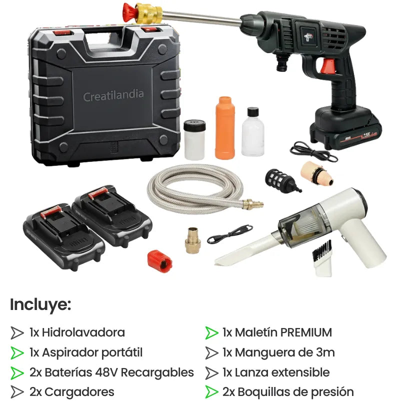 *COMBO Día Del Padre* Hidrolavadora + (Aspiradora Portátil + Doble Batería + Maletín)